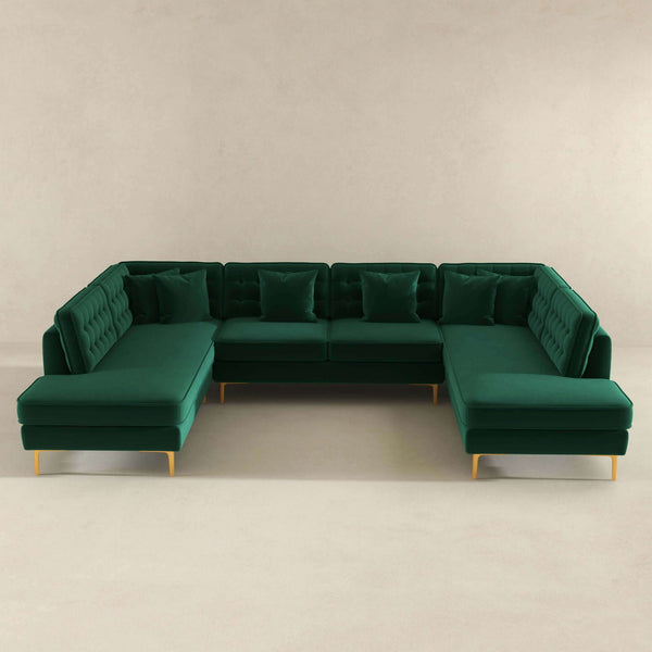 English Elm Brooke Velvet U-shaped Sectional Sofa with Block Legs for Spacious Living Rooms B183S00064