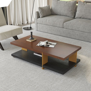 English Elm Classica Rectangle Coffee Table In Walnut Finish With Two-Tier Storage & Sturdy Metal Frame Design B341P321159