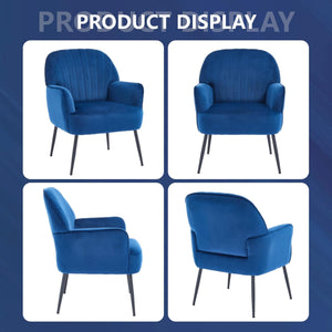 English Elm Velvet Barrel Accent Chair Tufted Shell Back with Metal Legs for Living Room Blue W5722P462510