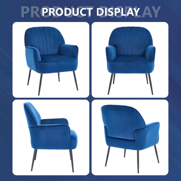 English Elm Velvet Barrel Accent Chair Tufted Shell Back with Metal Legs for Living Room Blue W5722P462510