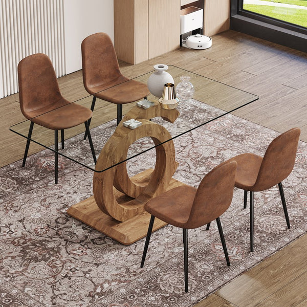 English Elm 1 Contemporary 5-Piece Dining Set With Glass Tabletop & Brown Fabric Chairs For Modern Spaces W1151S04023