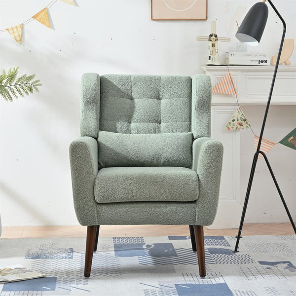 English Elm Modern Accent Chair Upholstered Armchair with Chenille Fabric, Ergonomic Padded Seat, Wood Legs for Living Room Seating Comfort and Stylish Mid Century Flair Light Green W1028P236473