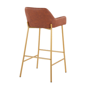 English Elm Daniella Contemporary Glam Bar Stool Set Of 2 In Gold Metal & Camel Faux Leather For Chic Spaces B202S00528