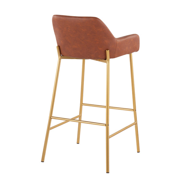 English Elm Daniella Contemporary Glam Bar Stool Set Of 2 In Gold Metal & Camel Faux Leather For Chic Spaces B202S00528