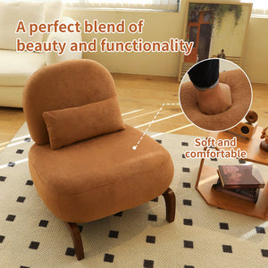 English Elm Cute Barrel Velvet Accent Chair Armless Solid Wood Legs Cozy Reading Nook Seat Caramel W2105P412977