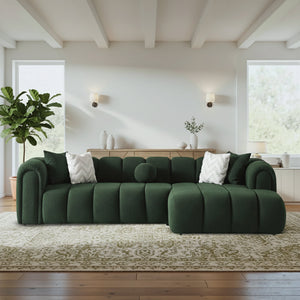 English Elm Beatrice Channel Tufted Boucle Sectional Sofa Deep Seating Modern Living Room Dark Green B183S00218