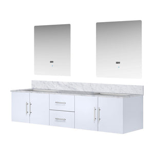 English Elm Glossy Double Bath Vanity 80" Wide With Carrara Marble Top & 30" Led Mirrors For Modern Elegance B2731S00835