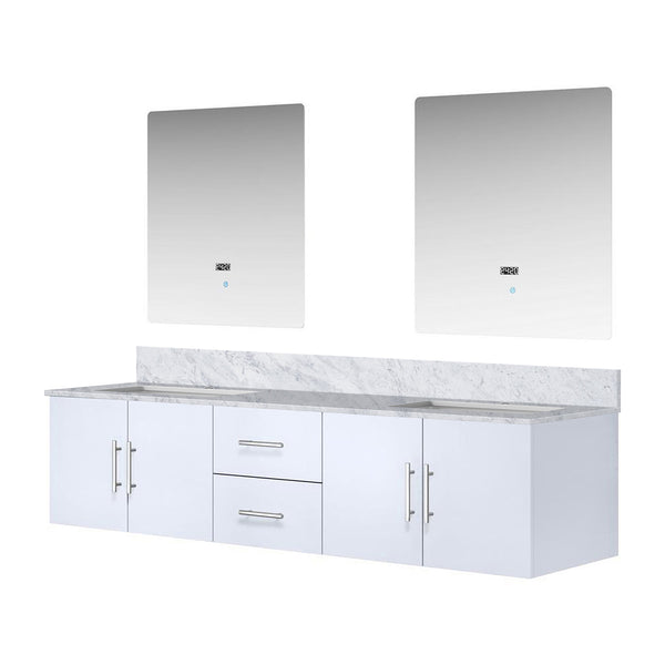 English Elm Glossy Double Bath Vanity 80" Wide With Carrara Marble Top & 30" Led Mirrors For Modern Elegance B2731S00835