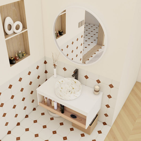 English Elm 36" Floating Bathroom Vanity Light Oak Modular Cabinet with Gel Coat Integrated Sink Gold+White,White + Light Oak W3450S00063