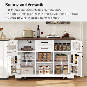 English Elm K&k Farmhouse Rolling Kitchen Island with Barn Doors Power Outlet and Drop Leaf White N707S300277W