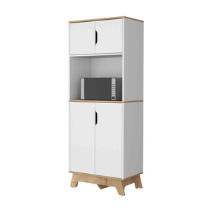 English Elm Brussel Multicolor Microwave Pantry Cabinet with Countertop Surface, Top & Lower Double Doors, Sturdy Wood Support B128S00133