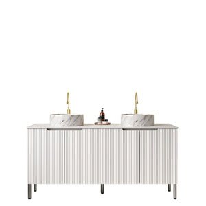 English Elm Turio 60" Freestanding Bathroom Vanity With Double Sinks, Carrara Countertop & Ample Storage Space W2615S00475-GIGA