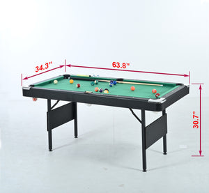 English Elm Pool Billiard Table Foldable Steel Frame Velvet Cloth Surface Home Game Room Black+Green W1936P334780