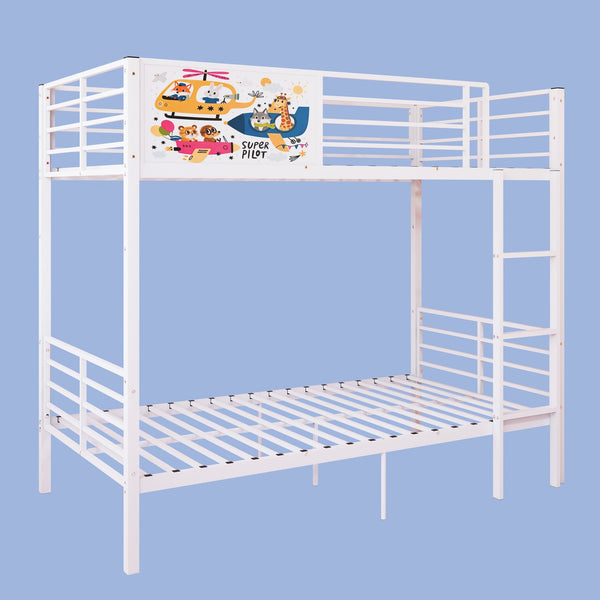 English Elm Metal Twin Over Bunk Bed with Full Guardrail Ladder and Convertible Iron Frame W3752S00023