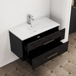 English Elm 36-Inch Modern Wall-Mounted Bathroom Vanity With Gold Handle & Integrated Sink For Stylish Storage W3151S00056