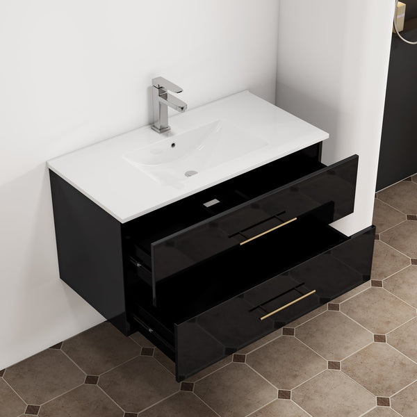 English Elm 36-Inch Modern Wall-Mounted Bathroom Vanity With Gold Handle & Integrated Sink For Stylish Storage W3151S00056