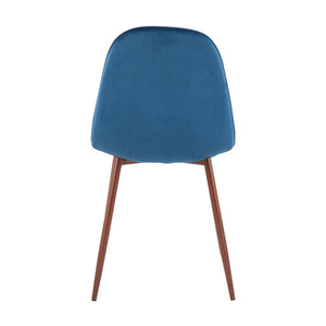 English Elm Mid-century Modern Dining Chairs with Wood Slat Back and Upholstered Seat Set of 2 Blue B202P223637