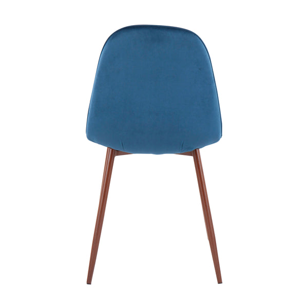 English Elm Mid-century Modern Dining Chairs with Wood Slat Back and Upholstered Seat Set of 2 Blue B202P223637