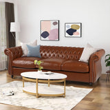 Christopher Knight Home® - Noble House - - 84.50'' Mid Century Cognac Brown 3-Seater Sofa, Pu, Classic Retro Sofa With Rolled Arms – Modern, Elegant, And Comfortable Couch, Perfect For Living Room, Office, Bedroom, Primary Living Spaces