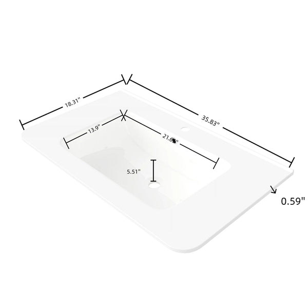 English Elm 36" Ceramic Undermount Bathroom Sink Glossy White Basin with Overflow Protection W2615P254163