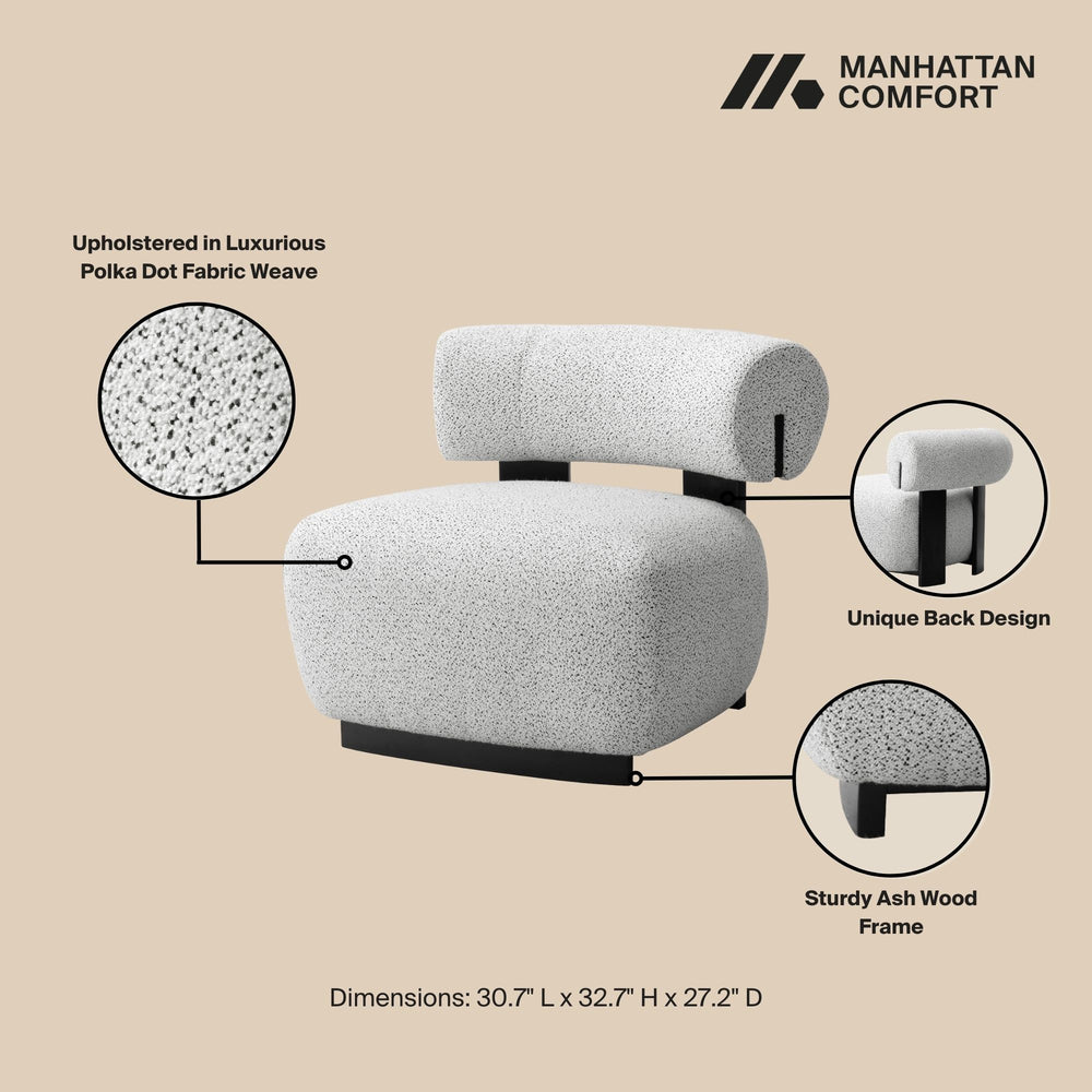 English Elm Bartow Kiln-Dried Ash Lounge Chair Ivory Multi — Armless Polka Dot Upholstered, Commercial Grade Comfort B365P398007