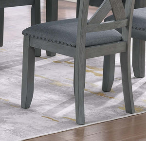 English Elm Gray 7pc Dining Set with Rectangular Table & Cushioned X-Cross Back Chairs, Nailhead Trim, 60" spacious B011P348932