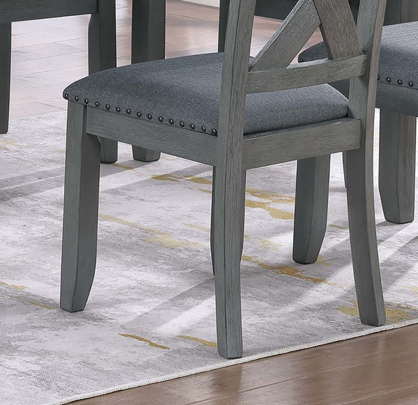 English Elm Gray 7pc Dining Set with Rectangular Table & Cushioned X-Cross Back Chairs, Nailhead Trim, 60" spacious B011P348932