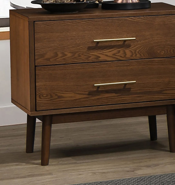 English Elm Platform Bed Set - Mid-Century Modern Walnut Queen Bed & 2 Nightstands For Stylish Elegance B2741S00467-GIGA