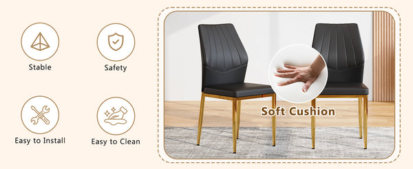 English Elm Set of 4 Brown Shell-Pattern Dining Chairs with Ergonomic Tech Fabric, Sturdy Metal Legs, 37" Black+Gold W1151P359614