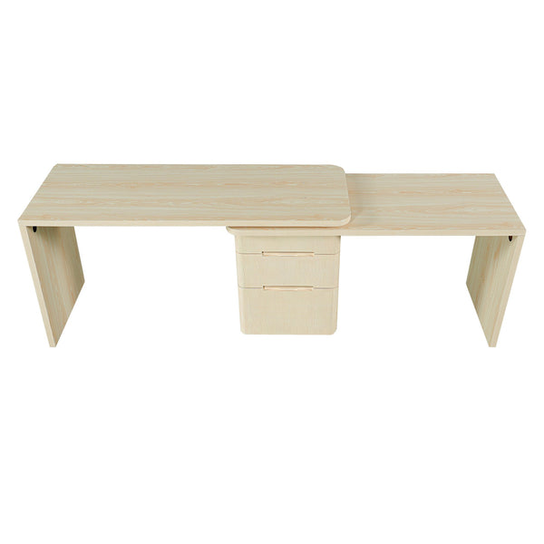 English Elm 90" Rotating L-shape Executive Desk Natural Melamine Mdf Surface Three Drawers Home Office Natural Wood N751S383638K