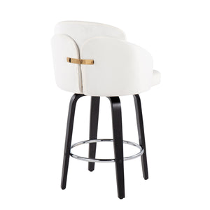 English Elm 26" Mid-century Swivel Counterstools Walnut Legs Camel Faux Leather Seat Set of 2 B202S00225