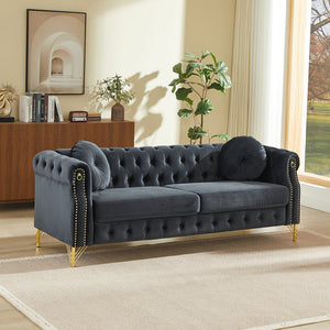 English Elm 2371-bk-1 Three Seat Velvet Modular Sofa with Footstool for Contemporary Living W834P225861