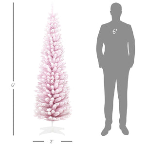 English Elm Homcom 6' Slim Pink Snow Flocked Pencil Christmas Tree For Indoor Decor - Realistic Branches & Easy Setup W2225P229529