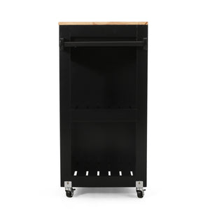 English Elm Christopher Knight Home® - Kitchen Island Cart with Solid Wood Top, 32" Wide Mobile Kitchen Cart with Cabinet, Drawer, Towel Rack on Locking Wheels 67754.00NATBLK