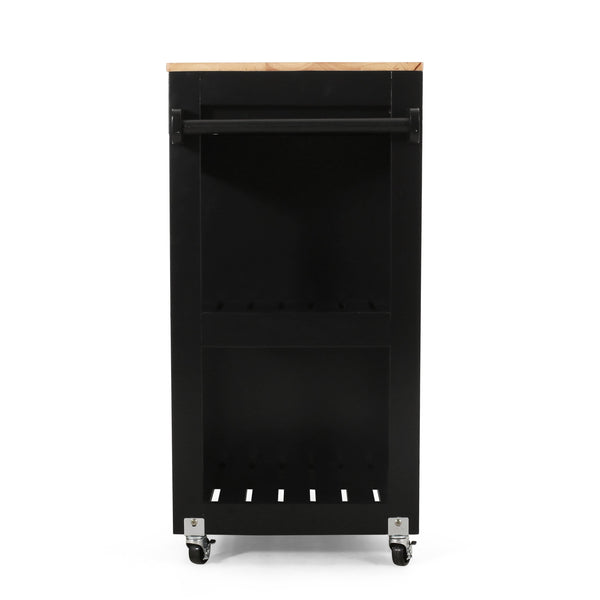 English Elm Christopher Knight Home® - Kitchen Island Cart with Solid Wood Top, 32" Wide Mobile Kitchen Cart with Cabinet, Drawer, Towel Rack on Locking Wheels 67754.00NATBLK