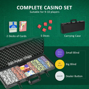 English Elm Soozier 500 Clay Poker Chip Set with Aluminum Case Two Card Decks and Dice W2225P217202