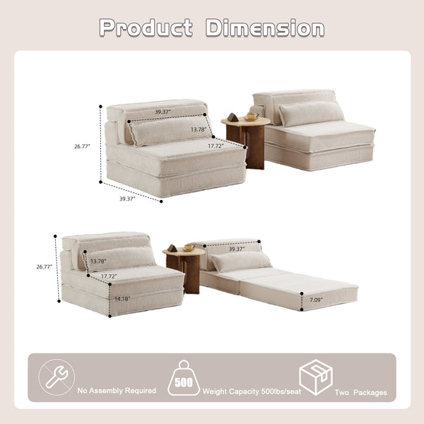English Elm Compression Modular Floor Sofa Bed - Versatile Diy 2-Seater With Soft Fleece, No Assembly Required! W3723S00047