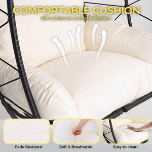 English Elm Hanging Egg Swing Chair Pe Wicker Ergonomic Cradle with Stand for Patio or Bedroom T5880P497556