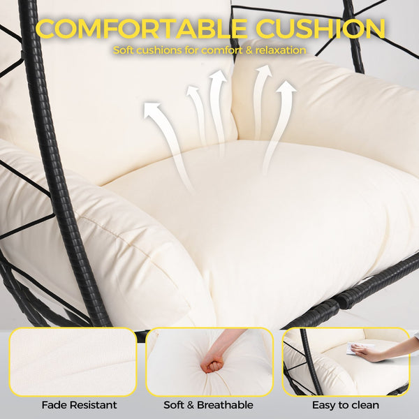 English Elm Hanging Egg Swing Chair Pe Wicker Ergonomic Cradle with Stand for Patio or Bedroom T5880P497556