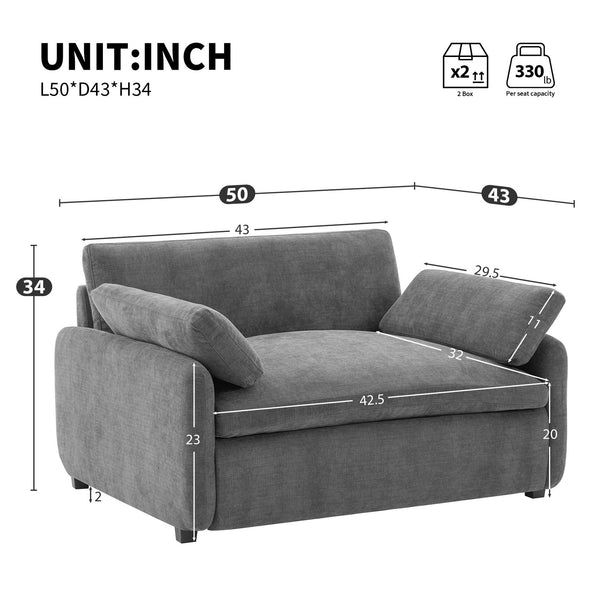 English Elm 50*43" Oversized Chenille Armchair Deep Lounge Seat Modern Minimalist Living Room Chair Gray N723S5042R
