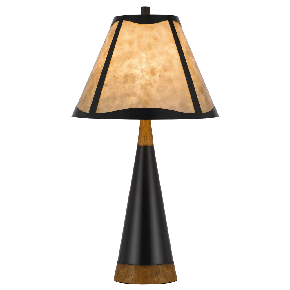 English Elm 30 Inch Art Deco Table Lamp with Mica Shade Rubberwood Base and Three Way Switch B056P215244