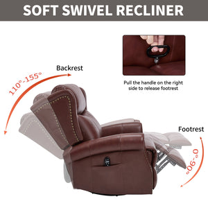 English Elm Heat Massage Rocker Swivel Recliner Genuine Leather Chair with Lumbar Vibration Nodes W3224S00014