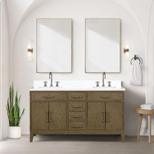 English Elm Grey Oak Double Bath Vanity 60" W X 22" D With Cultured Marble Top, Soft-Close Drawers & Storage B2731P259854