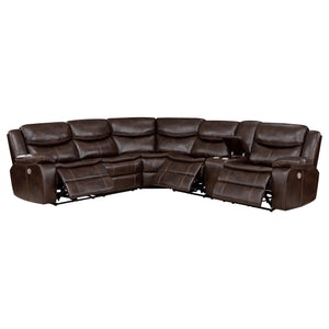 English Elm McLean Dark Brown Power Reclining Sectional Sofa with Faux Leather, Pillowtop Arms & Storage Console B062S01117