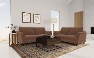 English Elm Dania Rust Woven Fabric Sofa and Loveseat Set with Tufted Crescent Arms B062S01663
