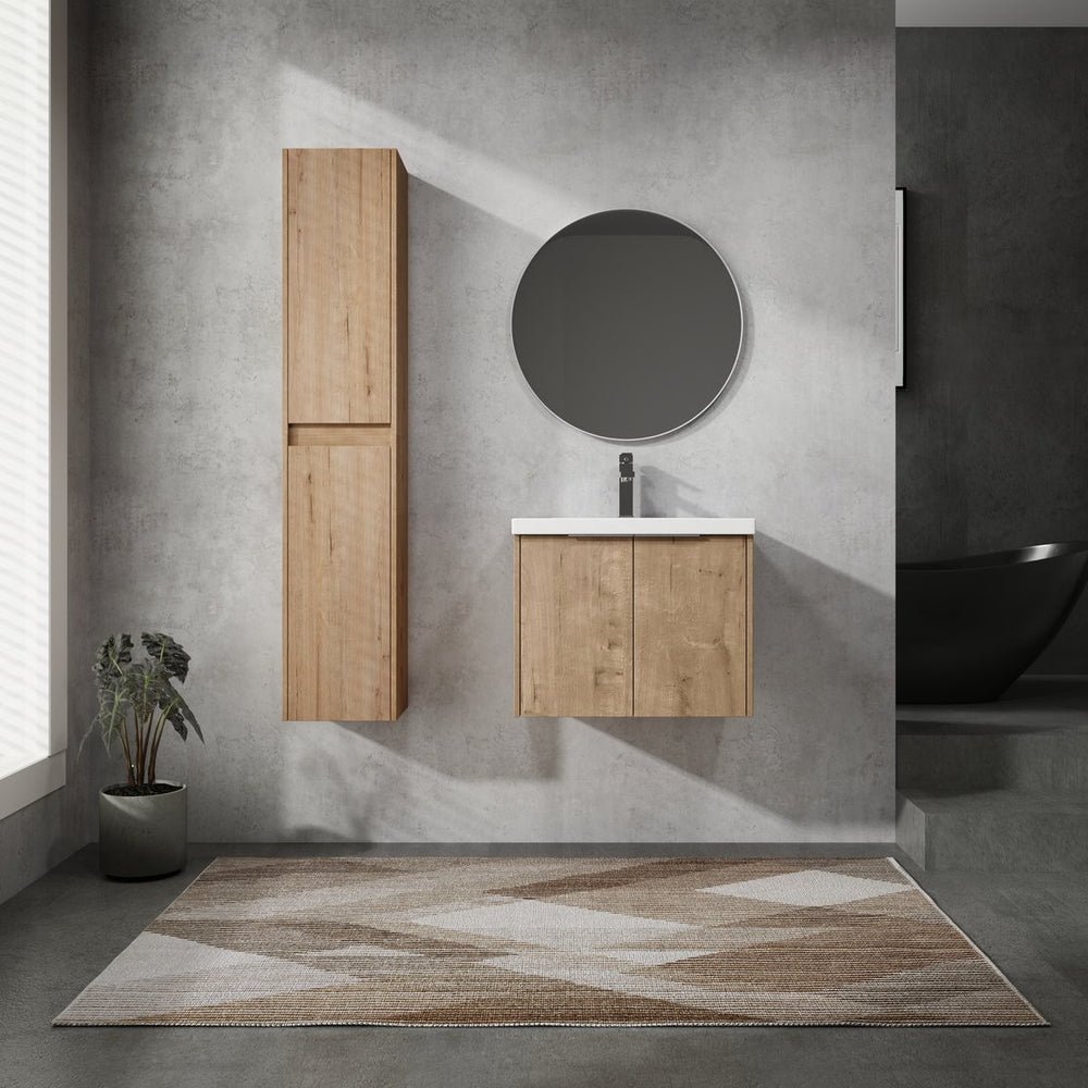 English Elm 24" Wall-Mounted Bathroom Vanity Set With Soft Close Doors, Resin Sink & Side Cabinets For Storage W999S00221