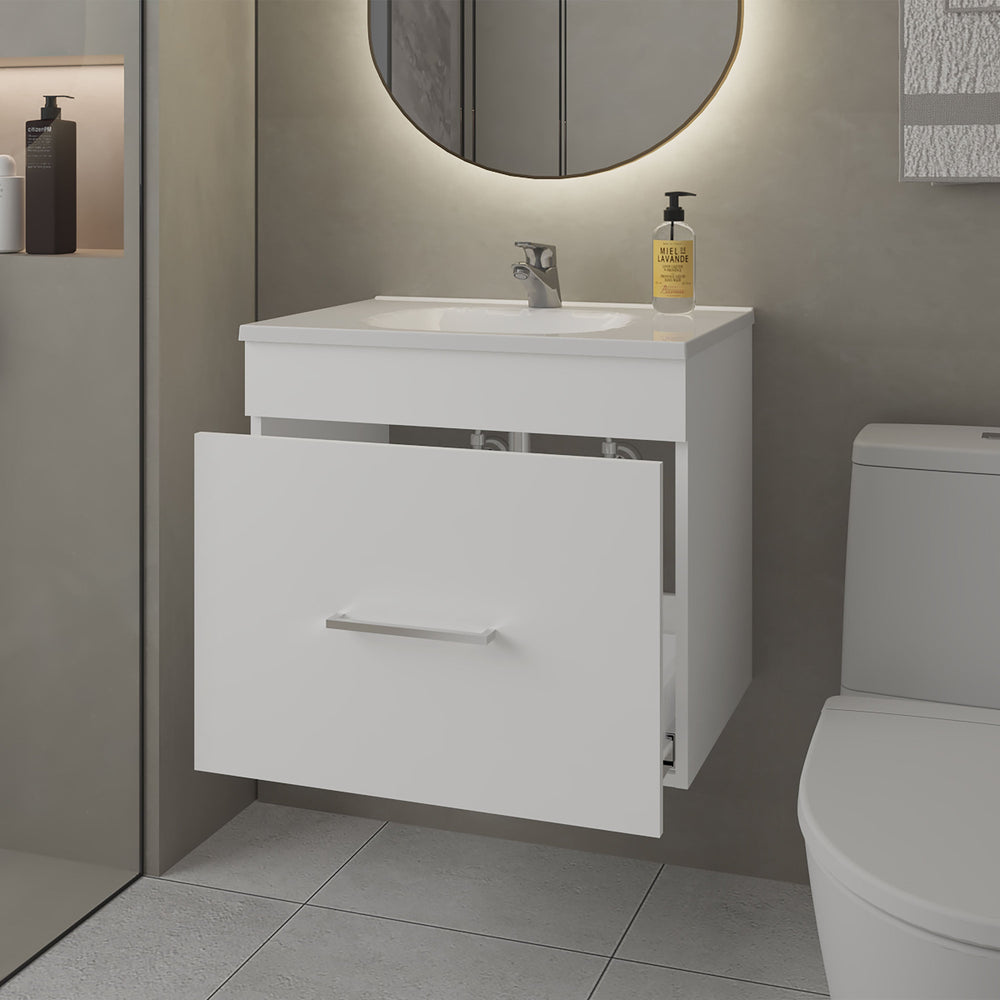 English Elm White 1-Drawer Floating Bathroom Vanity Set with Sink — Bright White Modern Wall-Mount Vanity, Compact Storage and Timeless Design (23.2"W) B062P355542