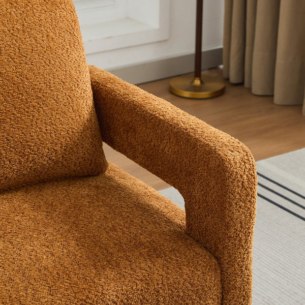 English Elm 29.13" Swivel Accent Chair — Modern Bouclé Rotating Lounge Chair with Removable Cushion, Solid Wood Frame, Cozy Design Caramel W1852P211990