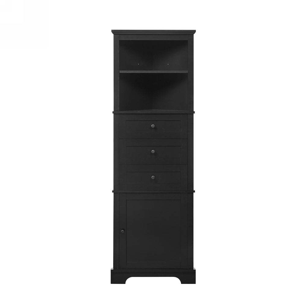 English Elm Black Triangle Tall Cabinet with 3 Drawers, Adjustable Shelf, Painted MDF, Anti-Tip, Stylish Storage N725P247409B