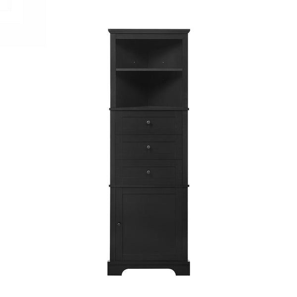 English Elm Black Triangle Tall Cabinet with 3 Drawers, Adjustable Shelf, Painted MDF, Anti-Tip, Stylish Storage N725P247409B